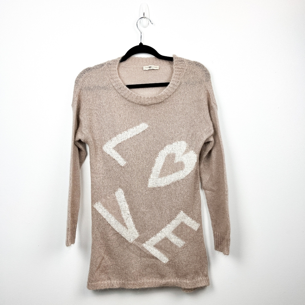 Rose & Crown Mohair Blend Long Sleeve Sweater, Beige and White, Made in Italy
